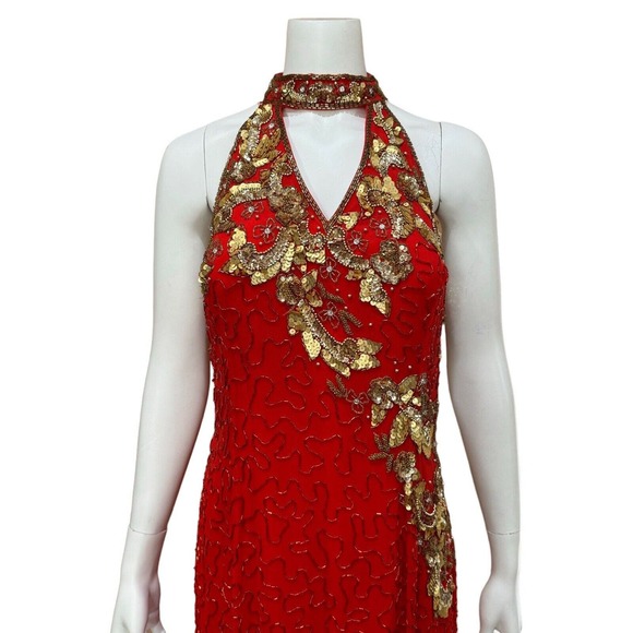 Red Gold Sequin Prom Evening Gown Jasjas Designs Silk